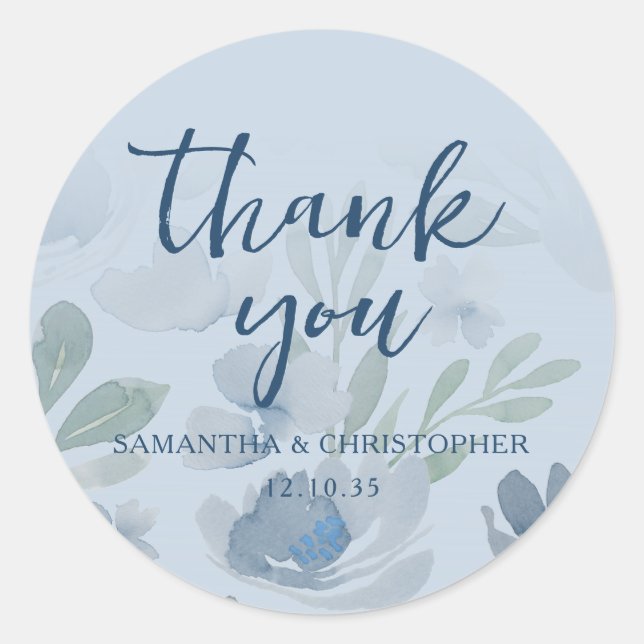 Rustic Dusty Blue Wedding Thank You Favour  Classic Round Sticker (Front)