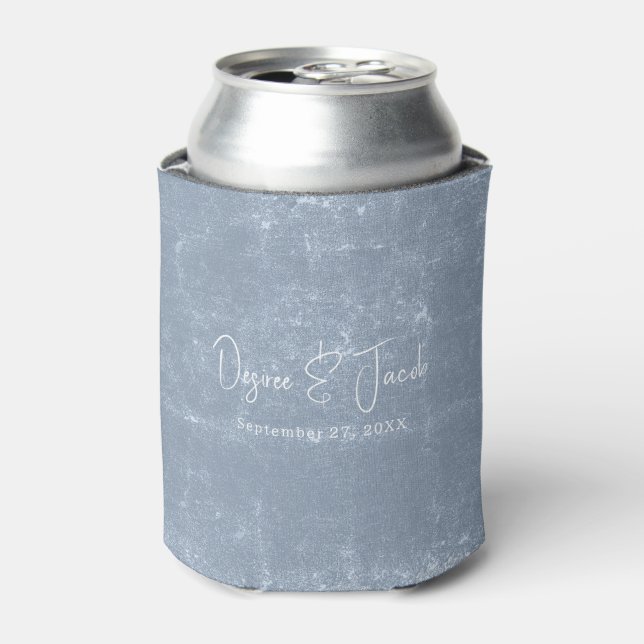Rustic Dusty Blue White Trendy Simple Texture Can Cooler (Can Front)
