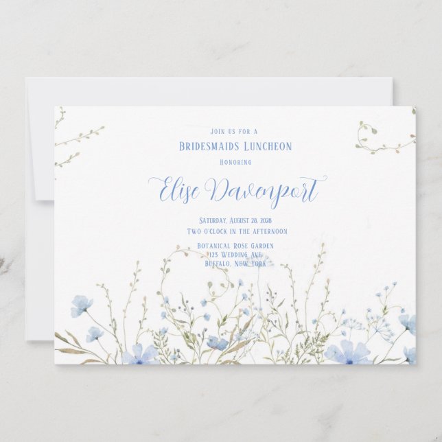 Rustic Dusty Blue Wildflower Bridesmaids Luncheon Invitation (Front)