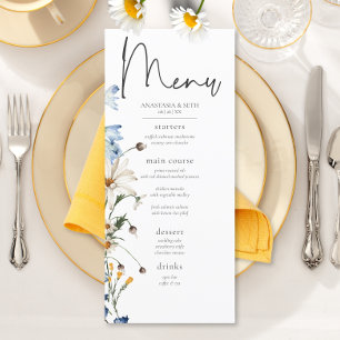 Rustic Dusty Blue Wildflowers & Daisies Long Menu
