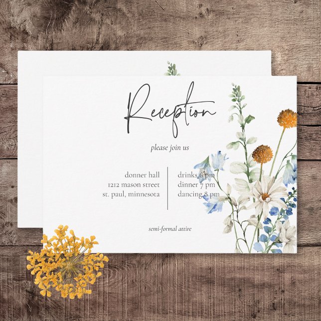 Rustic Dusty Blue Wildflowers & Daisies Reception Enclosure Card (Rustic Dusty Blue Wildflowers & Daisies Wedding Reception Card)