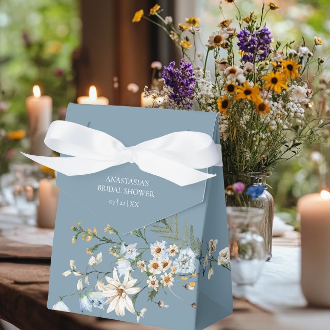 Rustic Dusty Blue Wildflowers & Daisies Shower Favor Box (Creator Uploaded)