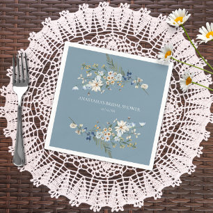 Rustic Dusty Blue Wildflowers & Daisies Shower Napkin