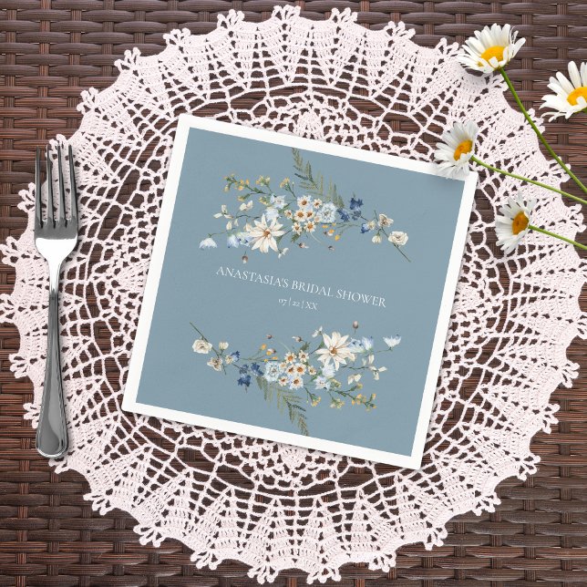 Rustic Dusty Blue Wildflowers & Daisies Shower Napkin (Creator Uploaded)