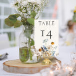 Rustic Dusty Blue Wildflowers & Daisies Wedding Table Number<br><div class="desc">Discover the epitome of rustic elegance with our rustic wedding table number card, where timeless beauty meets nature's delicate grace. Against a pristine white backdrop, a hand-painted watercolor bouquet emerges, showcasing a harmonious blend of dusty blue and soft yellow wildflowers, alongside the purity of white daisies and roses. As if...</div>