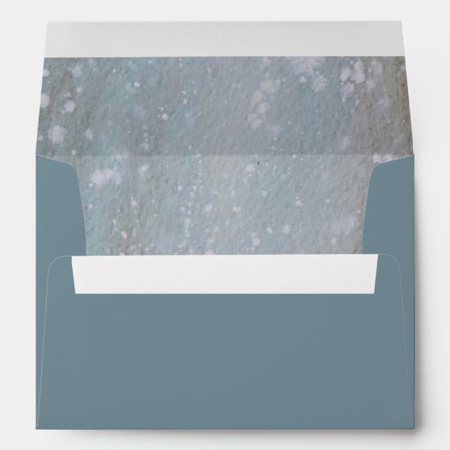 Rustic Dusty Blue Winter Forest Watercolor Wedding Envelope (Back (Bottom))