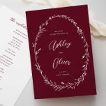 Rustic Dusty Burgundy Wildflower Wreath Wedding Program<br><div class="desc">This lovely wedding ceremony program features a lovely burgundy and white colour palette with hand-drawn wildflowers and elegant typography. Together these elements create an rustic yet elegant wedding program that would be perfect for a romantic wedding any time of the year. This design coordinates with our Rustic Wildflowers wedding suite....</div>