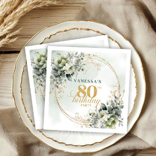 Rustic Dusty Green Eucalyptus 80th Birthday Napkin
