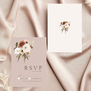 Rustic Dusty Pink and Green Serif RSVP Card