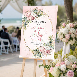 Rustic Dusty Pink Floral Baby Shower Welcome Sign