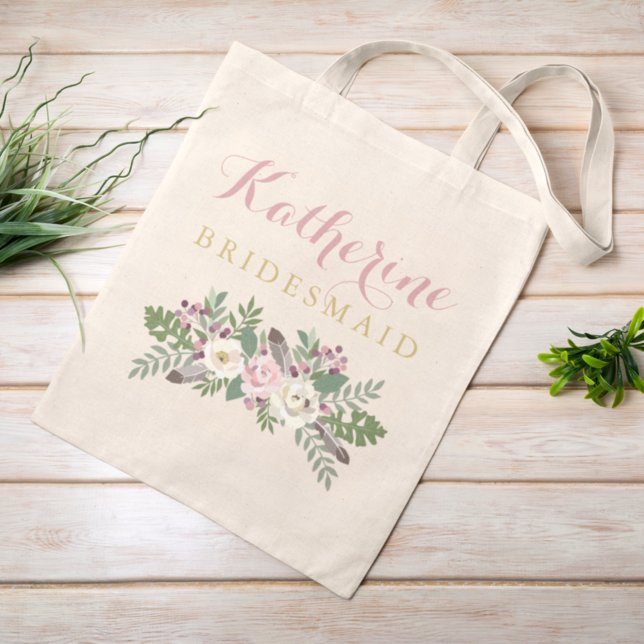 Rustic Dusty Pink Floral Bouquet Bridesmaid Tote Bag (Creator Uploaded)