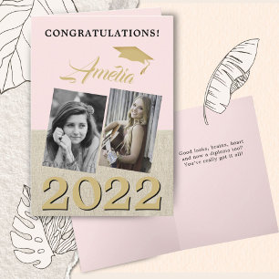 Rustic Dusty Pink Graduate 2 Photo Graduation  Card