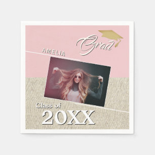 Rustic Dusty Pink Graduate Photo Graduation Party  Napkin