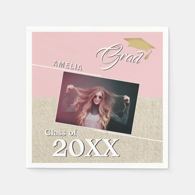 Rustic Dusty Pink Graduate Photo Graduation Party  Napkin (Front)