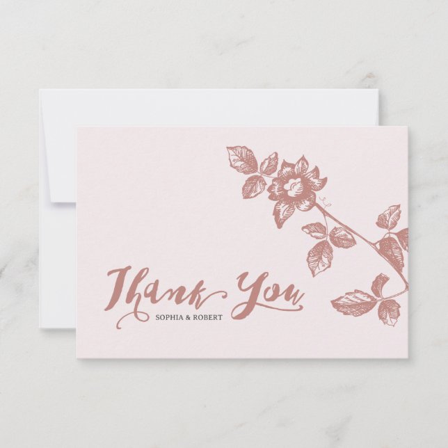 Rustic Dusty Pink Whimsical Floral Wedding Thank You Card (Front)