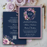 Rustic Dusty Purple Floral Navy QR Code Wedding Invitation<br><div class="desc">Amaze your guests with this elegant all in one wedding invite featuring beautiful muted purple flowers and modern typography with QR Code for online RSVP. Simply add your event details on this easy-to-use template to make it a one-of-a-kind invitation.</div>