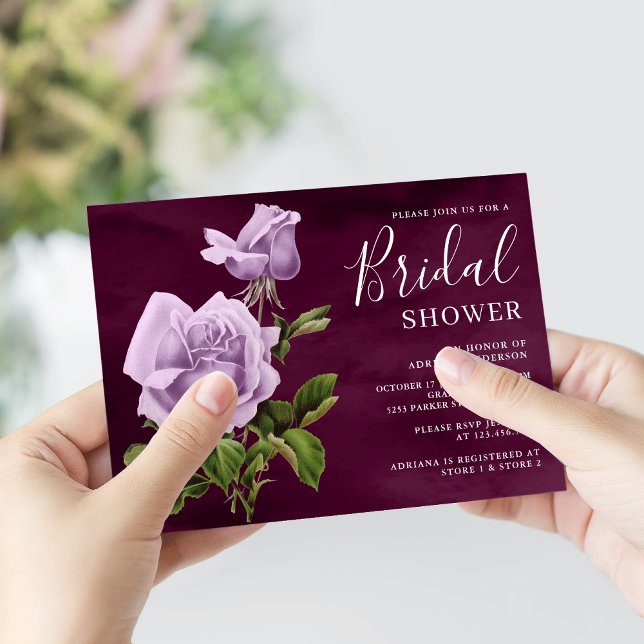 Rustic Dusty Purple Rose Floral Plum Bridal Shower Invitation (Creator Uploaded)