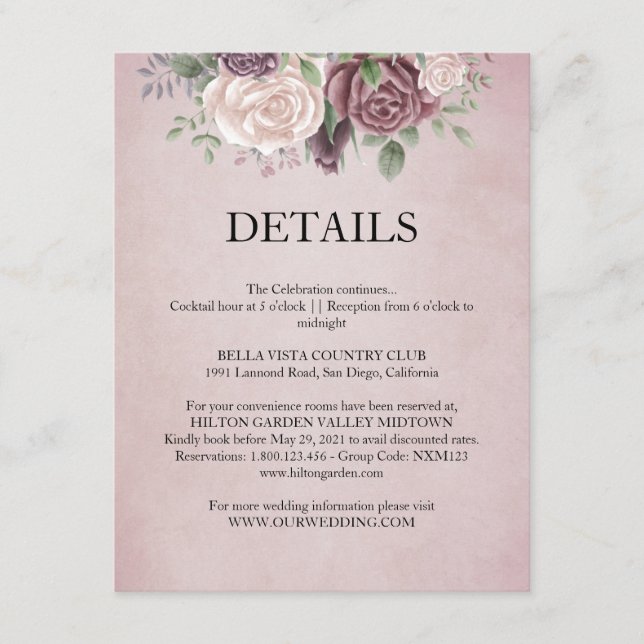 Rustic Dusty Rose Floral Bouquet Carte détaillée (Devant)