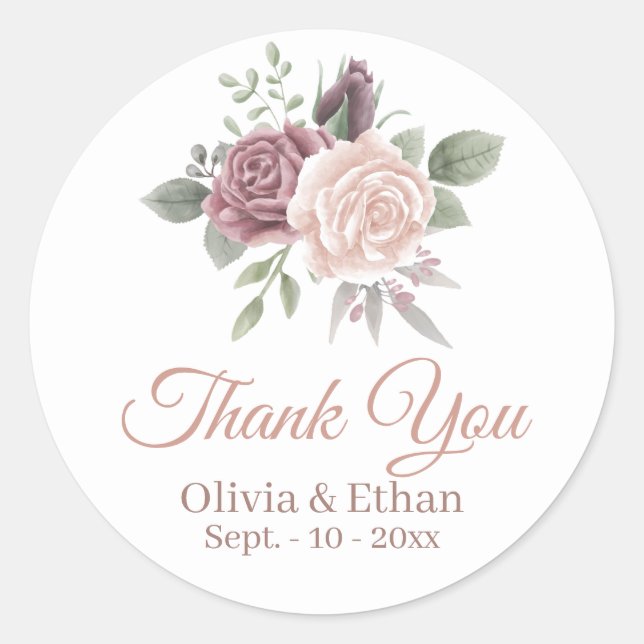 Rustic Dusty Rose Floral Bouquet Classic Round Sticker (Front)