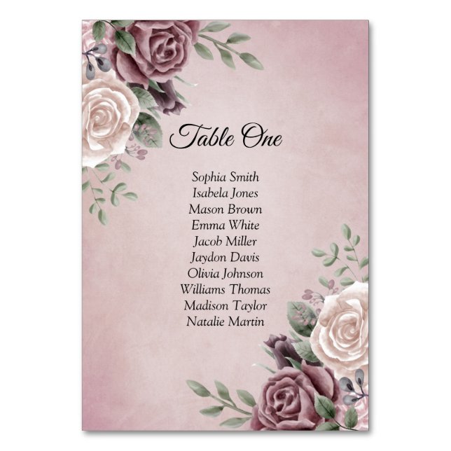 Rustic Dusty Rose Floral Pink Table Number (Front)