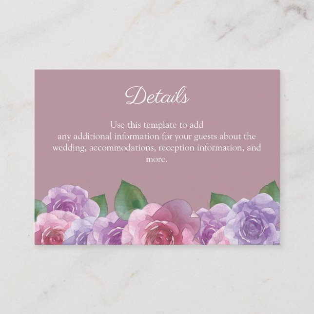 Rustic Dusty Rose Pink Floral Wedding Details Enclosure Card (Front)
