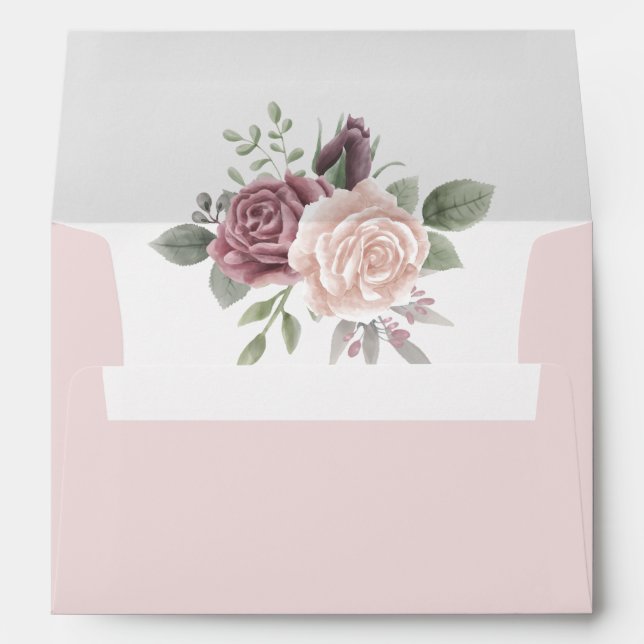 Rustic Dusty Rose Watercolor Flowers Envelope (Back (Bottom))