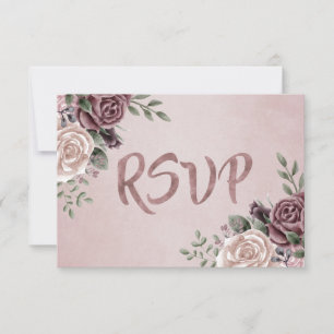 Rustic Dusty Rose Watercolour Flower Bouquet RSVP  Card