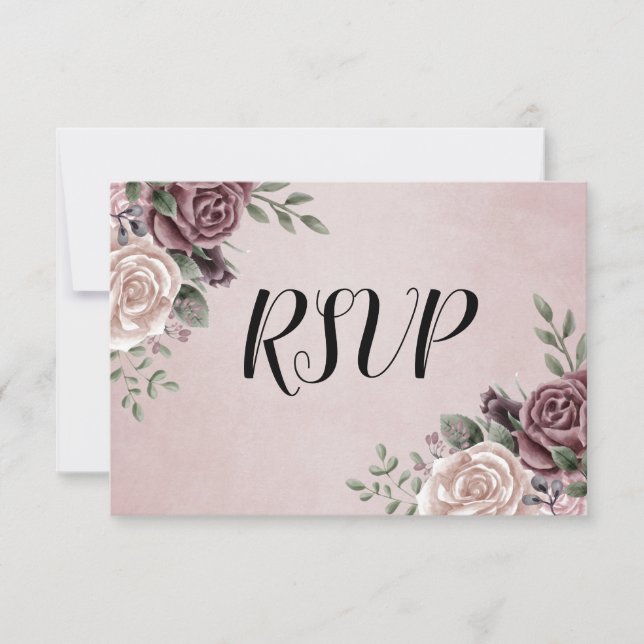 Rustic Dusty Rose Watercolour Flower Bouquet RSVP Card (Front)