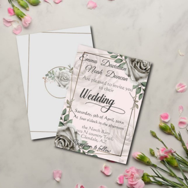 Rustic Dusty White Rose Flowers Wedding Invitation (Creator Uploaded)