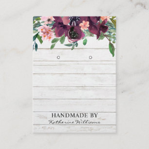 Rustic Earring Display Card Burgundy Watercolor