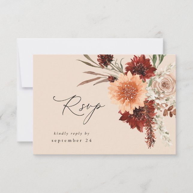 Rustic Earth & Champagne Florals w Meal RSVP -BEIG Card (Front)