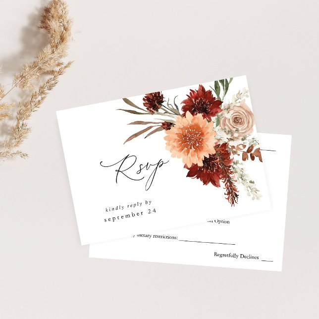 Rustic Earth & Champagne Florals w Meal RSVP Card (Creator Uploaded)