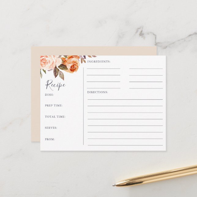 Rustic Earth Floral Bridal Shower Recipe Cards (Front/Back In Situ)