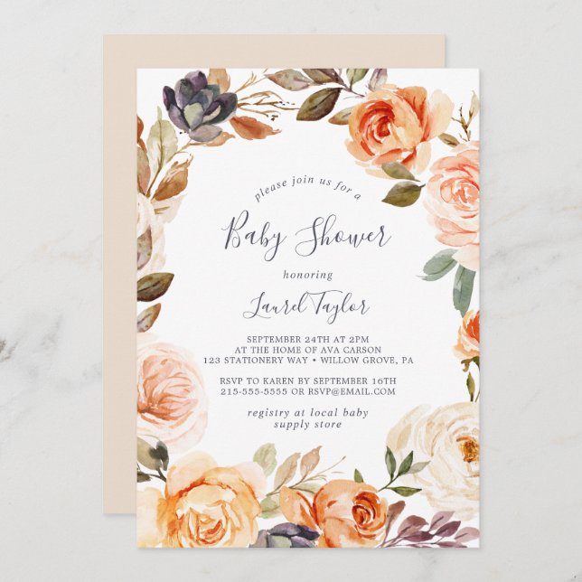 Rustic Earth Florals Baby Shower Invitation (Front/Back)