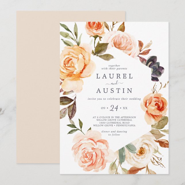 Rustic Earth Florals Casual Wedding Invitation (Front/Back)