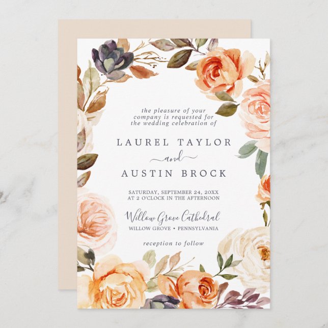 Rustic Earth Florals Formal Wedding Invitation (Front/Back)