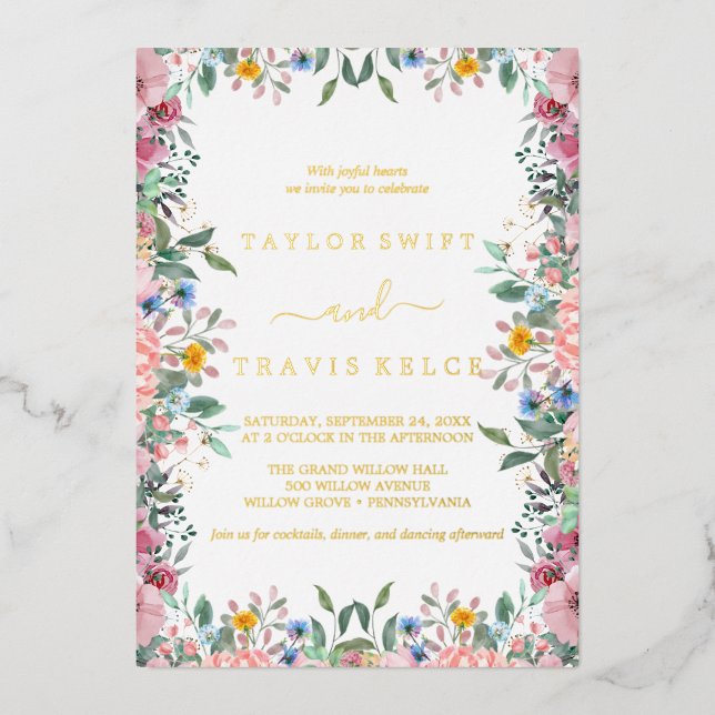 Rustic Earth Florals Gold Foil All-In-One Wedding  (Front)