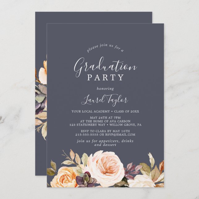 Rustic Earth Florals | Purple Graduation Party Invitation (Front/Back)