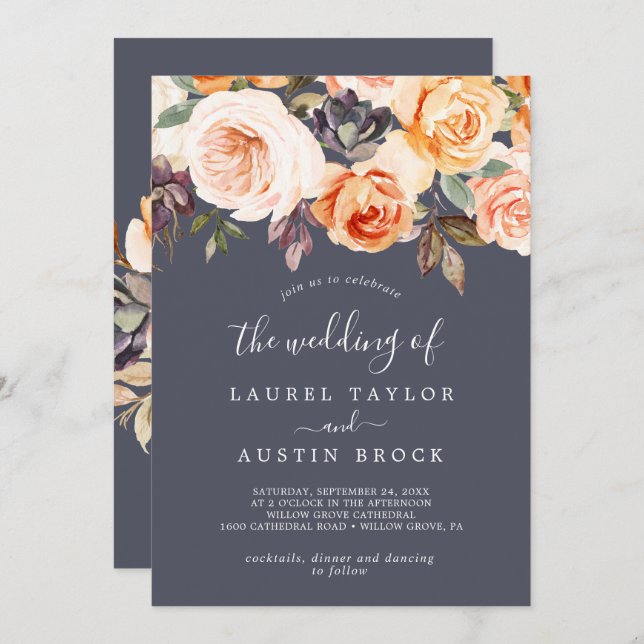 Rustic Earth Florals | Purple The Wedding Of Invitation (Front/Back)