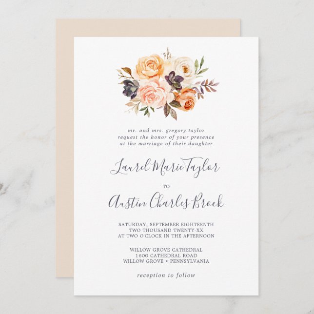 Rustic Earth Florals Traditional Wedding Invitation (Front/Back)