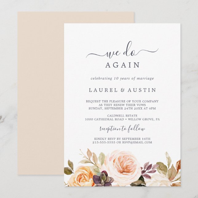Rustic Earth Florals We Do Again Vow Renewal Invitation (Front/Back)