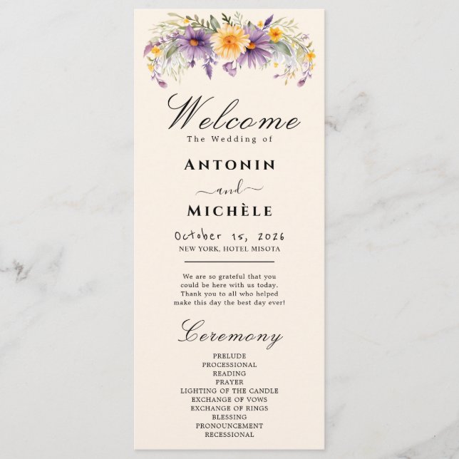 Rustic Earth Florals Wedding Program (Front)