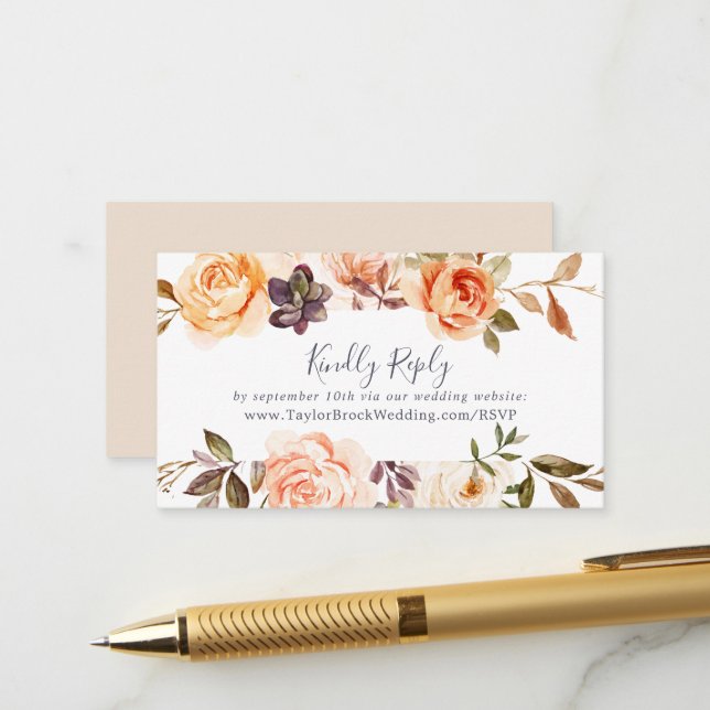 Rustic Earth Florals Wedding Website RSVP Enclosure Card (Front/Back In Situ)
