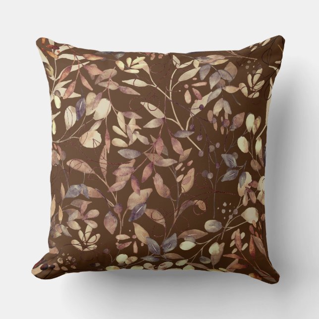 Rustic Earth-Tone Leaf Pattern Throw Pillow (Front)