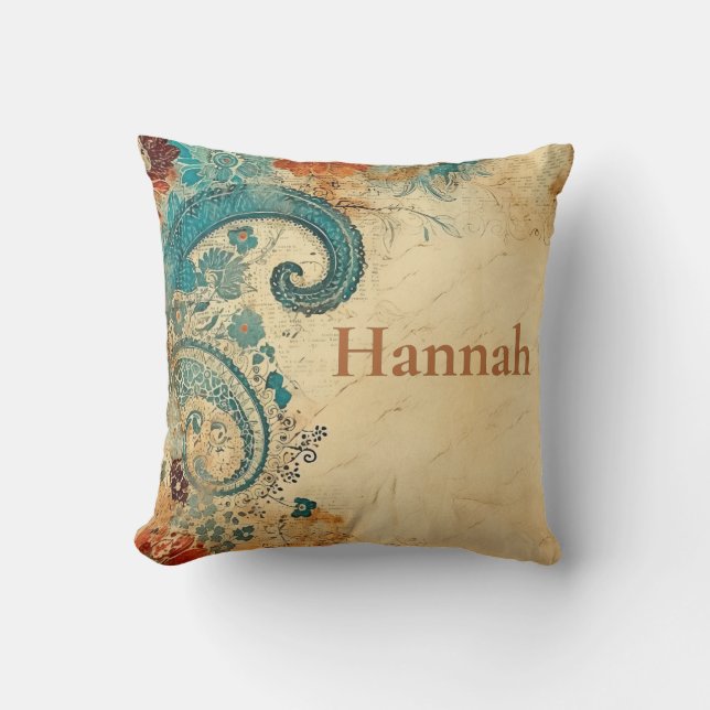 Rustic Earth Tone Paisley Throw Pillow (Front)