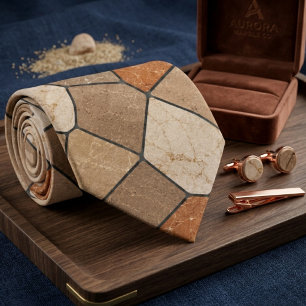 Rustic Earth Tone Sandstone Geometric Mosaic Tie