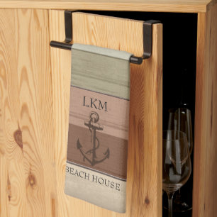 Rustic Earth Tones Wood Nautical - Monogram Kitchen Towel