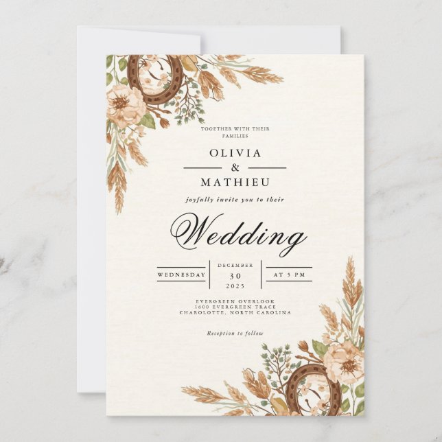Rustic Earthy Bloom Arch Wedding Invitation (Front)