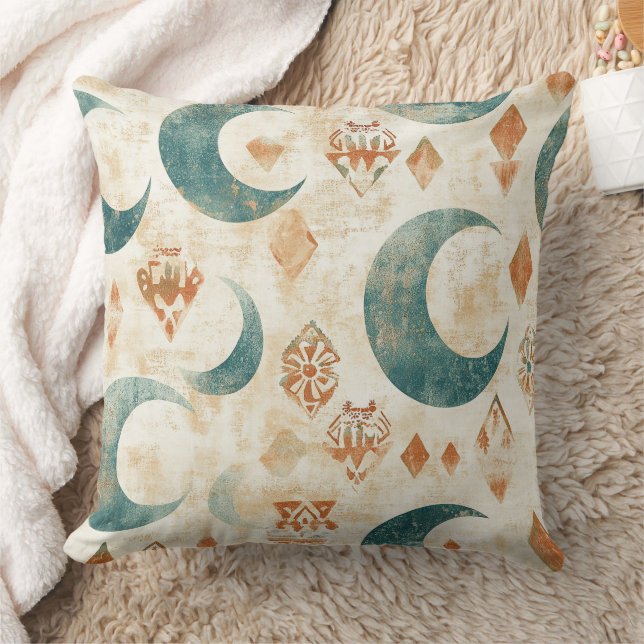 Rustic Earthy Boho Moon Floral Pattern (11) Throw Pillow (Blanket)