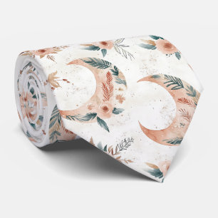 Rustic Earthy Boho Moon Floral Pattern (3) Tie